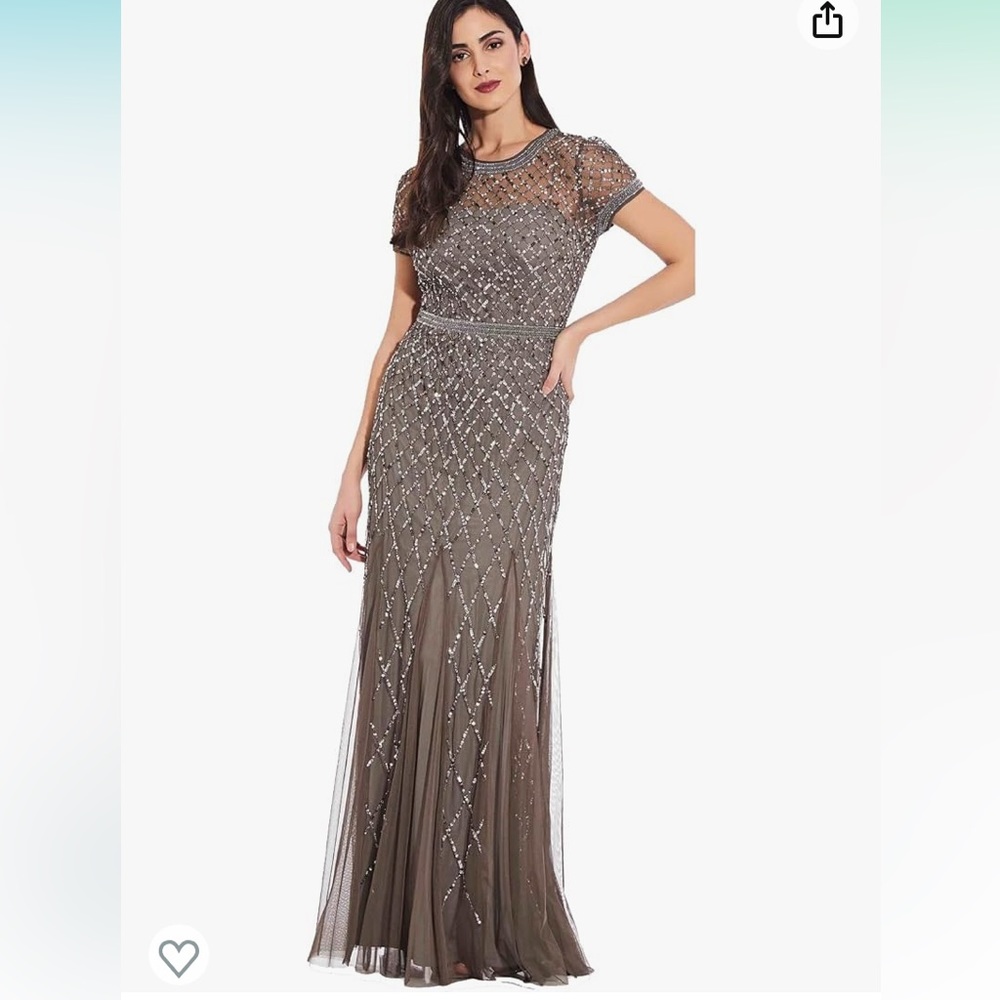 NEW Adrianna Papell short sleeve beaded gown